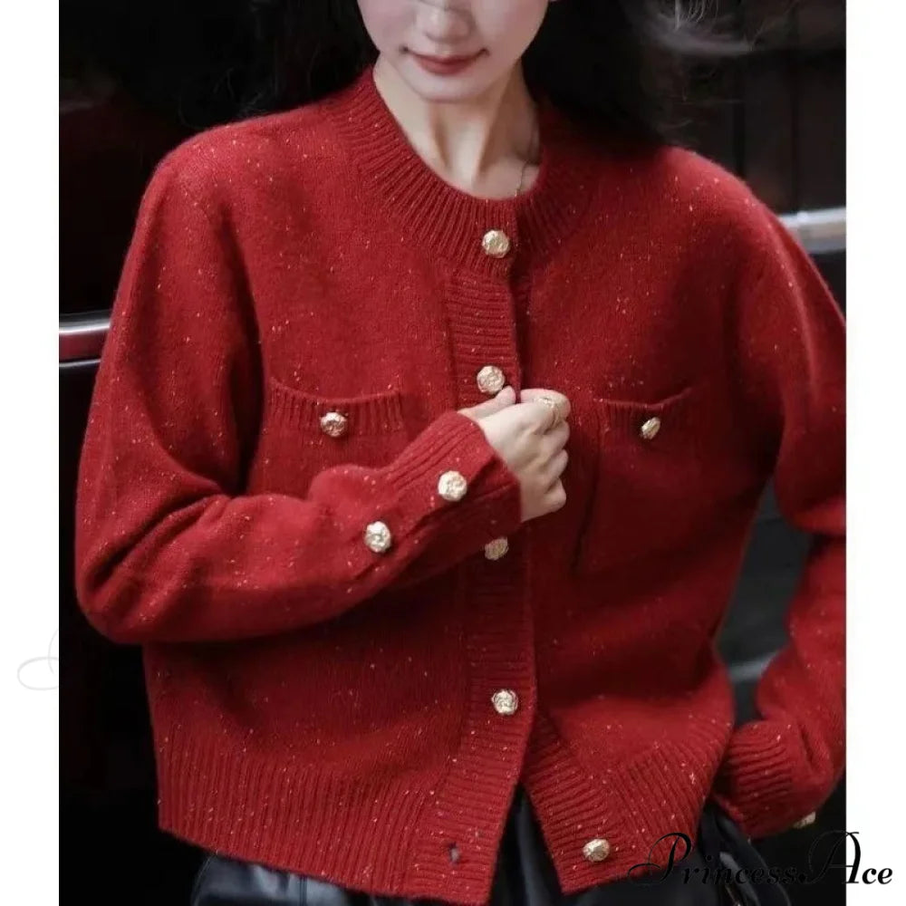 Solid Color Office Lady O-neck Cardigan