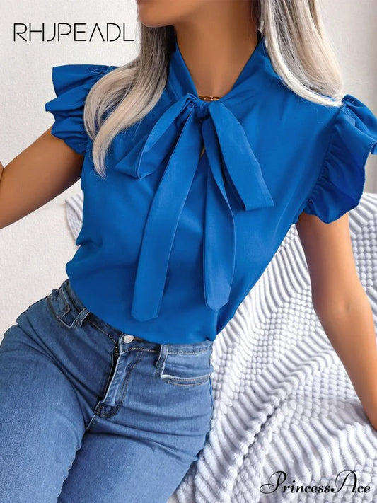 Solid Color Office Lady Shirt Fashion Simple Bowknot Blouse