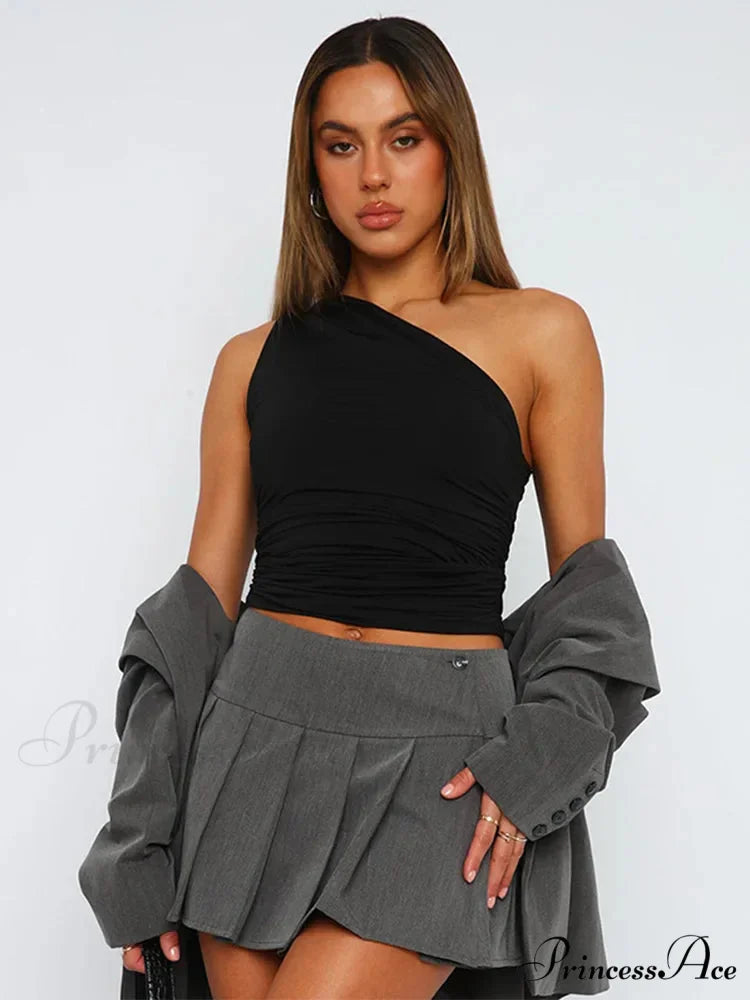 Solid Color One Shoulder Backless Candy Color Tight Sexy Sleeveless Neckless Slim Casual Tank top