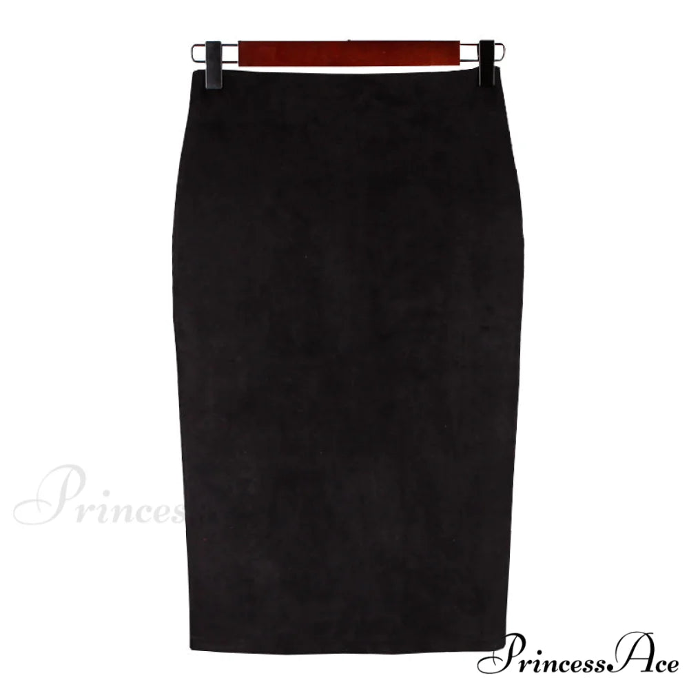 Solid Color Pencil Skirt Black / S