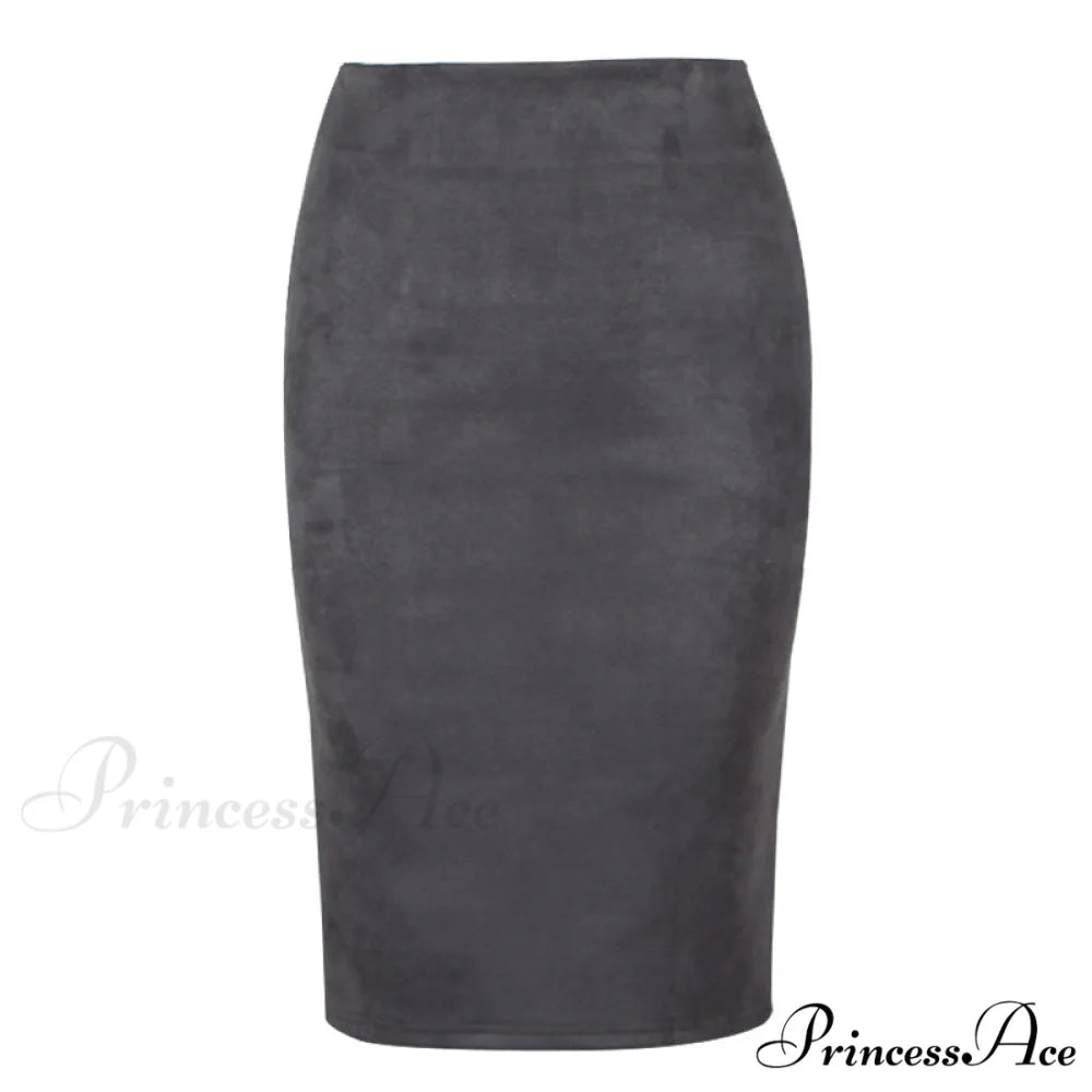 Solid Color Pencil Skirt Gray / S