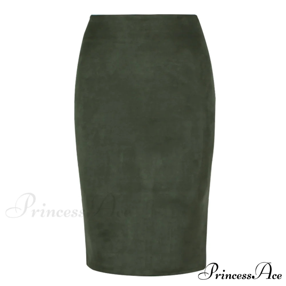 Solid Color Pencil Skirt Green / S