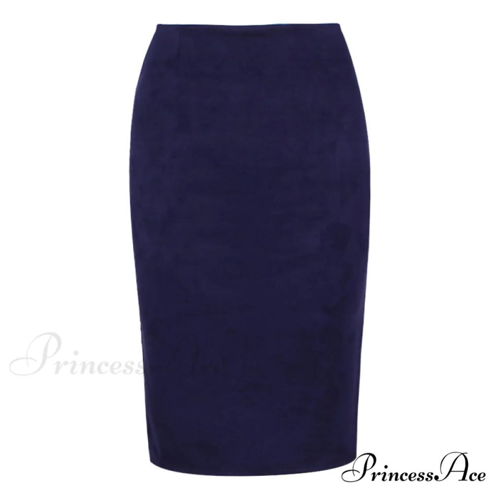 Solid Color Pencil Skirt Navy / S