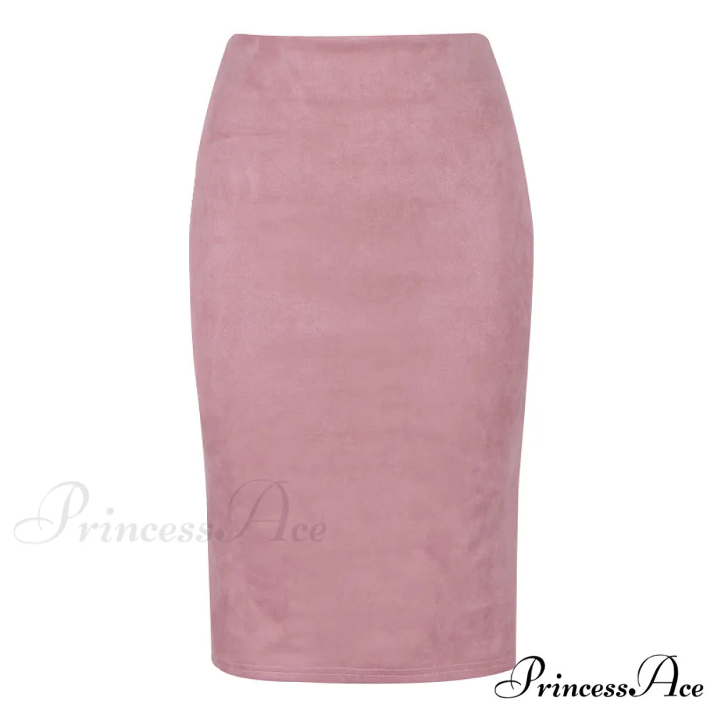 Solid Color Pencil Skirt Pink / S