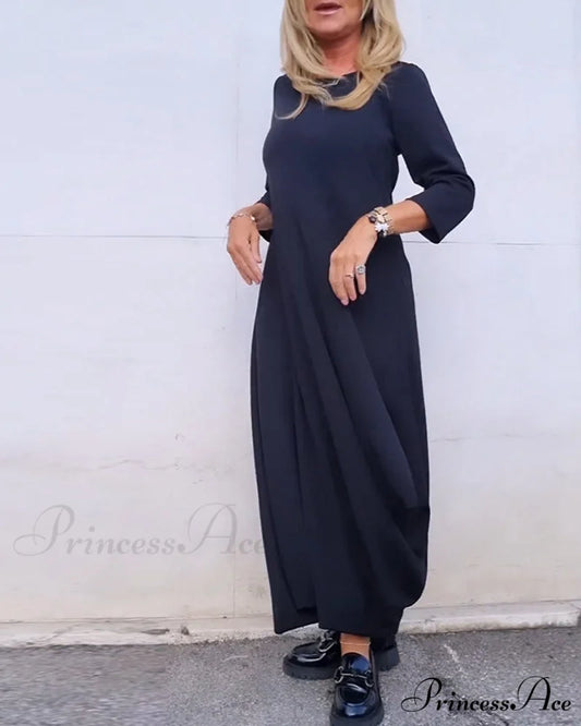 Solid Color Pocket Dress
