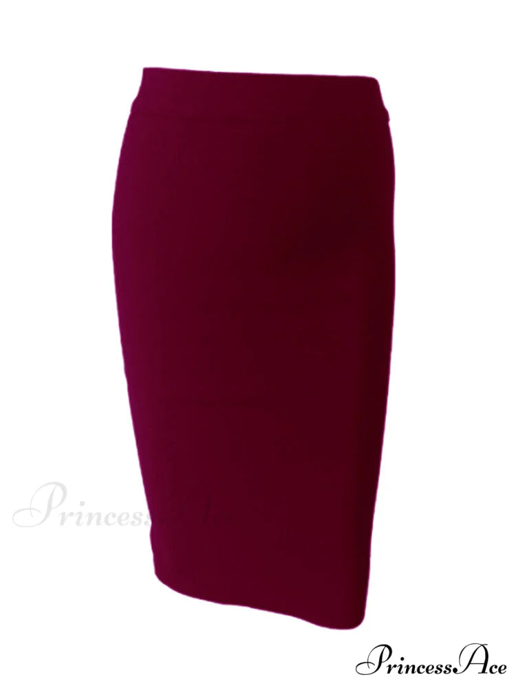 Solid Color Sexy Bodycon Party Bandage Skirt Burgundy / XS
