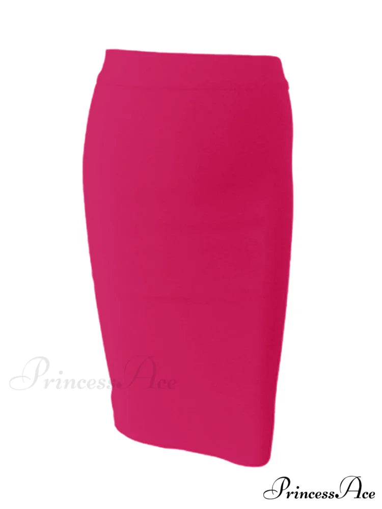 Solid Color Sexy Bodycon Party Bandage Skirt Hot Pink / XS