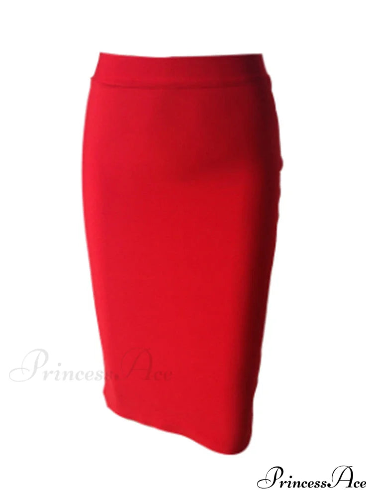 Solid Color Sexy Bodycon Party Bandage Skirt Red / XS