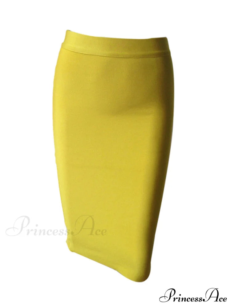 Solid Color Sexy Bodycon Party Bandage Skirt yellow / XS