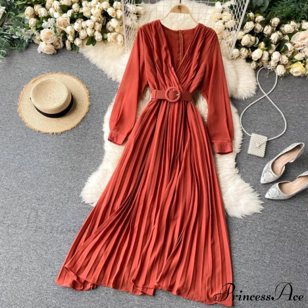 Solid Color Sexy Chiffon Pleated Dress Watermelon red / One Size