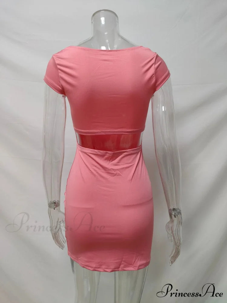 Solid Color Sexy Slim Hollow Out Mini Dress L / YELLOW