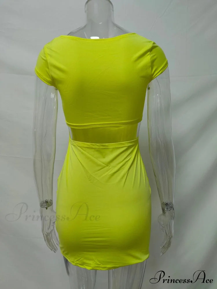 Solid Color Sexy Slim Hollow Out Mini Dress M / BLUE