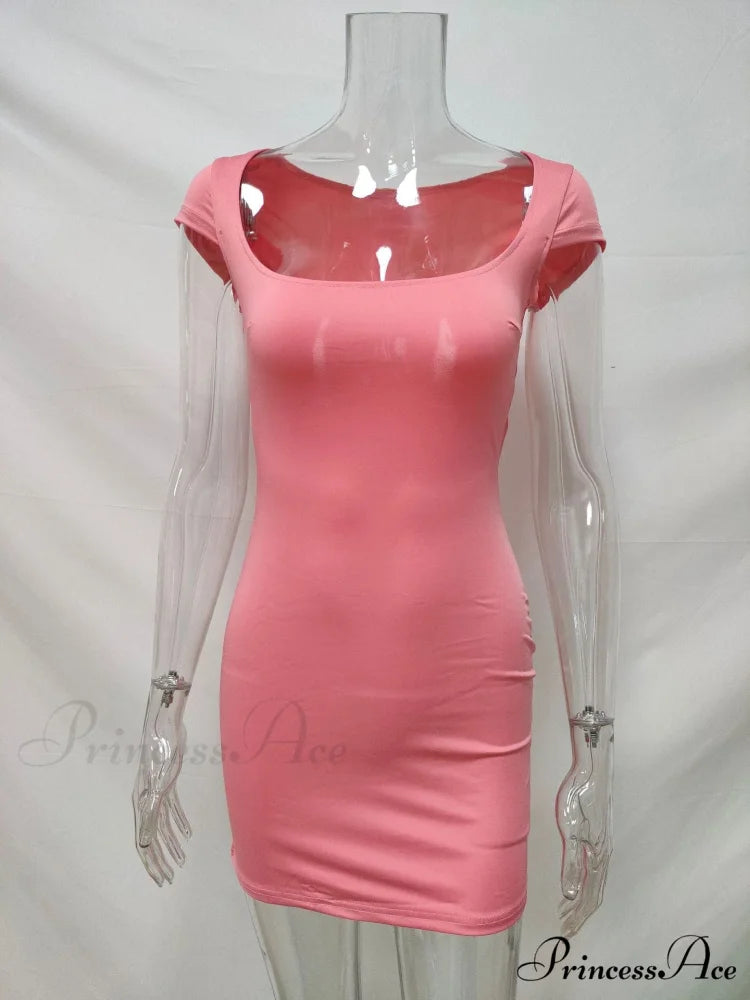 Solid Color Sexy Slim Hollow Out Mini Dress M / RED