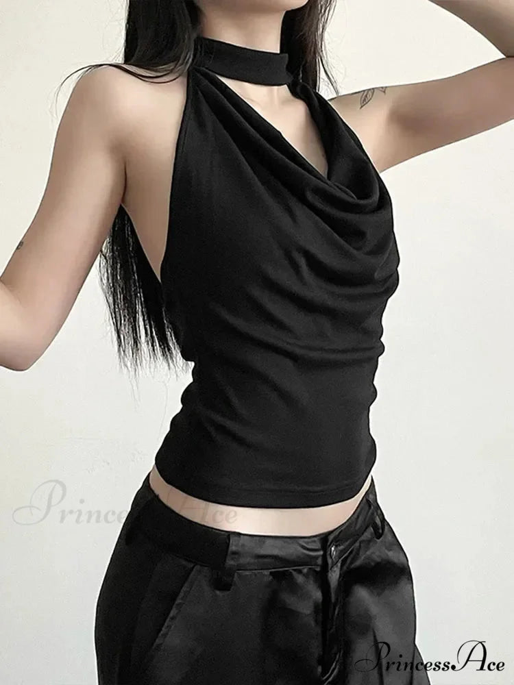 Solid Color Simple Casual All-match Cool Confident Sexy High Street Summer Travel Women’s Thin Halter Vest Tank top