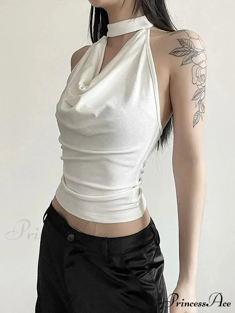 Solid Color Simple Casual All-match Cool Confident Sexy High Street Summer Travel Women’s Thin Halter Vest Tank top