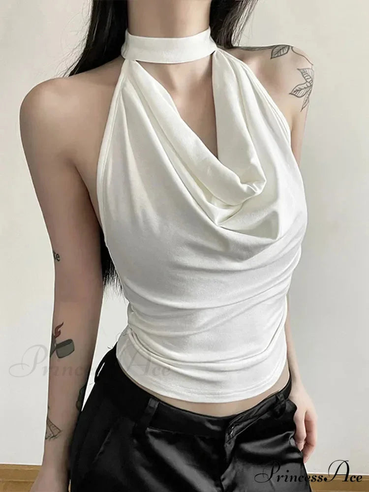 Solid Color Simple Casual All-match Cool Confident Sexy High Street Summer Travel Women’s Thin Halter Vest Tank top