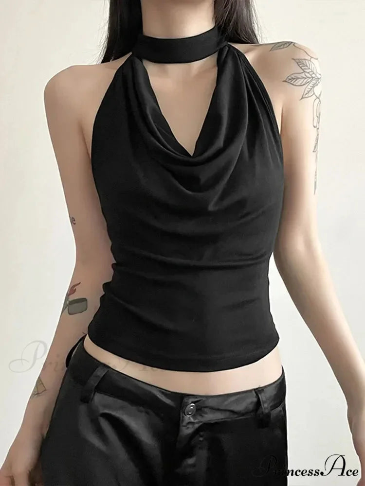 Solid Color Simple Casual All-match Cool Confident Sexy High Street Summer Travel Women’s Thin Halter Vest Tank top