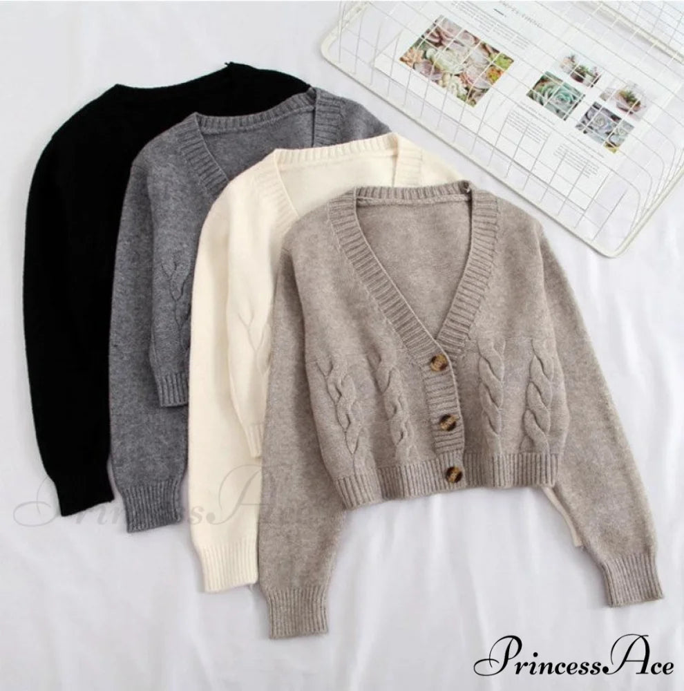 Solid Color Single-breasted Knit Cardigan