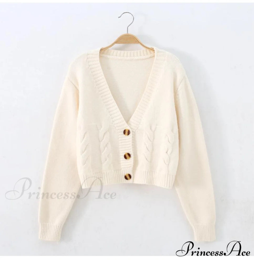 Solid Color Single-breasted Knit Cardigan White / One Size