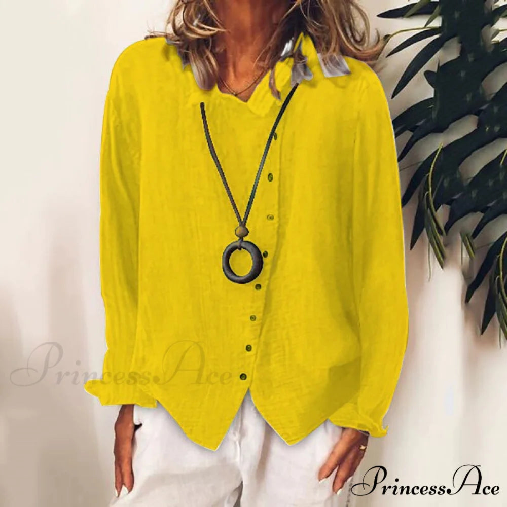 Solid Color Temperament Blouse Yellow / S