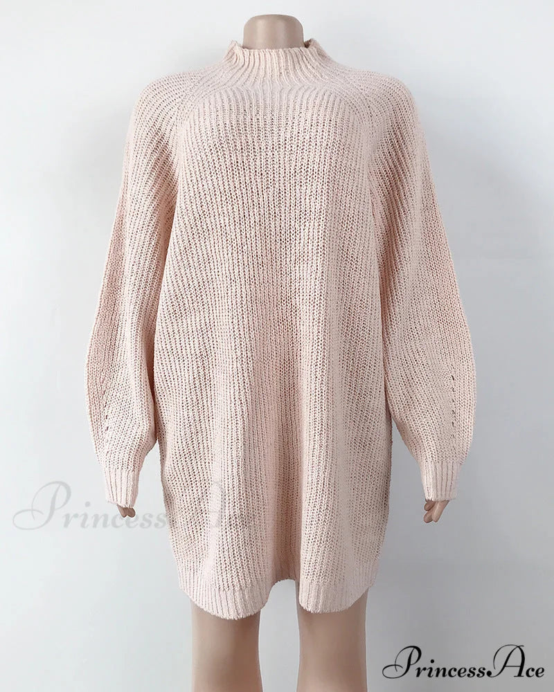 Solid Color Turtleneck Sweater Knitted Mini Dress