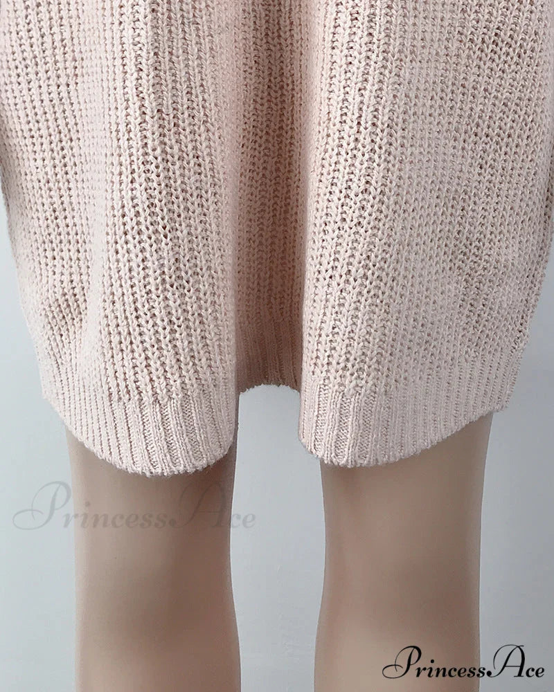 Solid Color Turtleneck Sweater Knitted Mini Dress