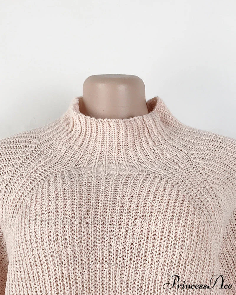 Solid Color Turtleneck Sweater Knitted Mini Dress