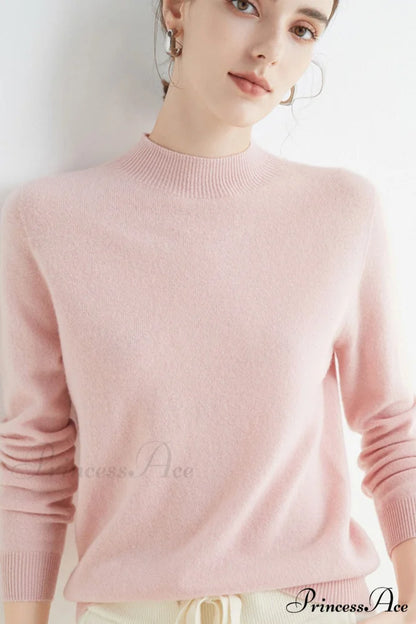 Solid Color Wool Sweater with Mock Neck