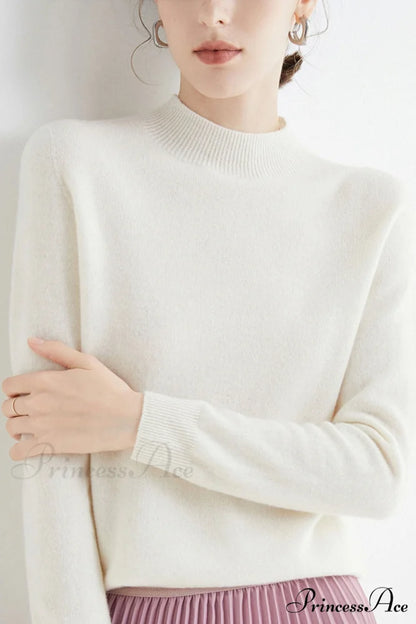 Solid Color Wool Sweater with Mock Neck