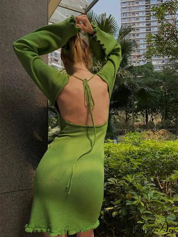 Solid Cotton Maxi Dress GREEN / S