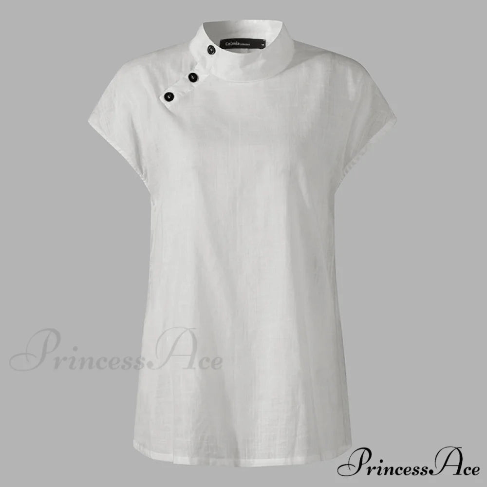 Solid Cotton Size Loose Blouses Stylish Plus Women Blusas Linen Arm Brief Tops Casual Tunic Warm-Season Femme