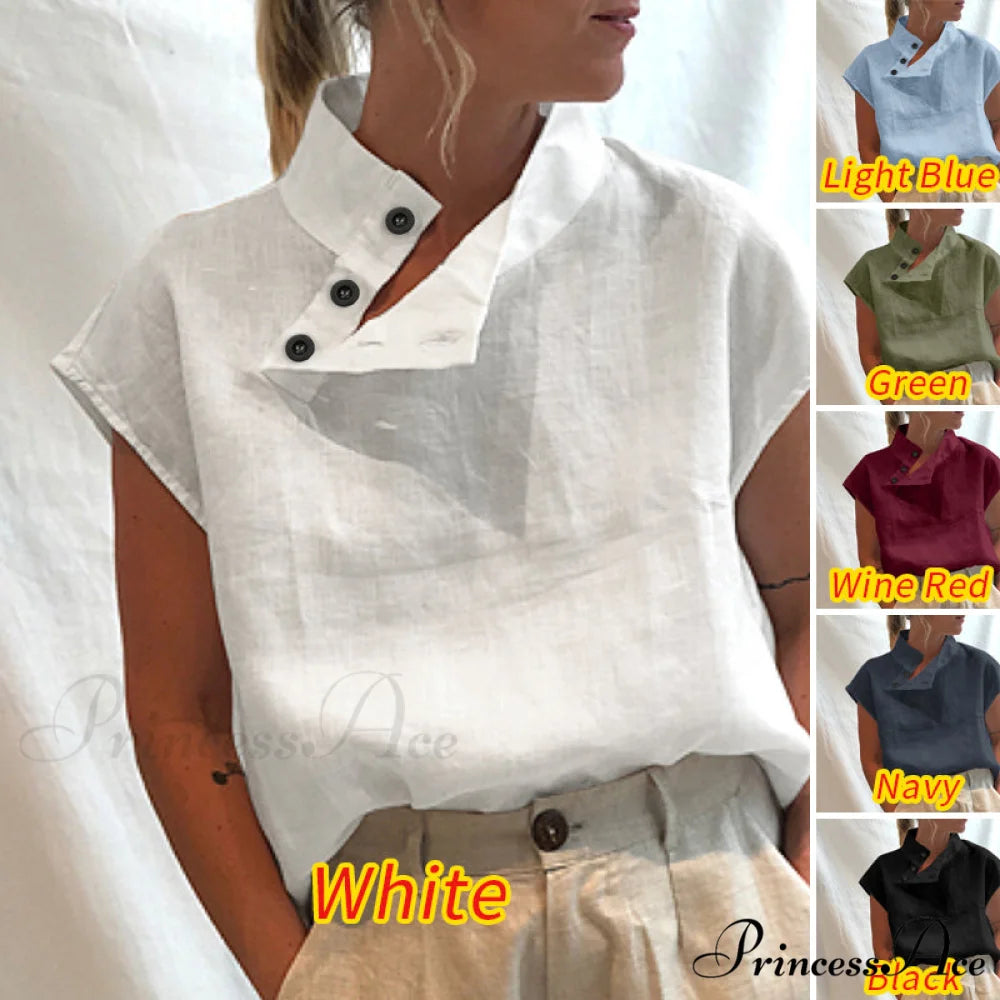 Solid Cotton Size Loose Blouses Stylish Plus Women Blusas Linen Arm Brief Tops Casual Tunic Warm-Season Femme