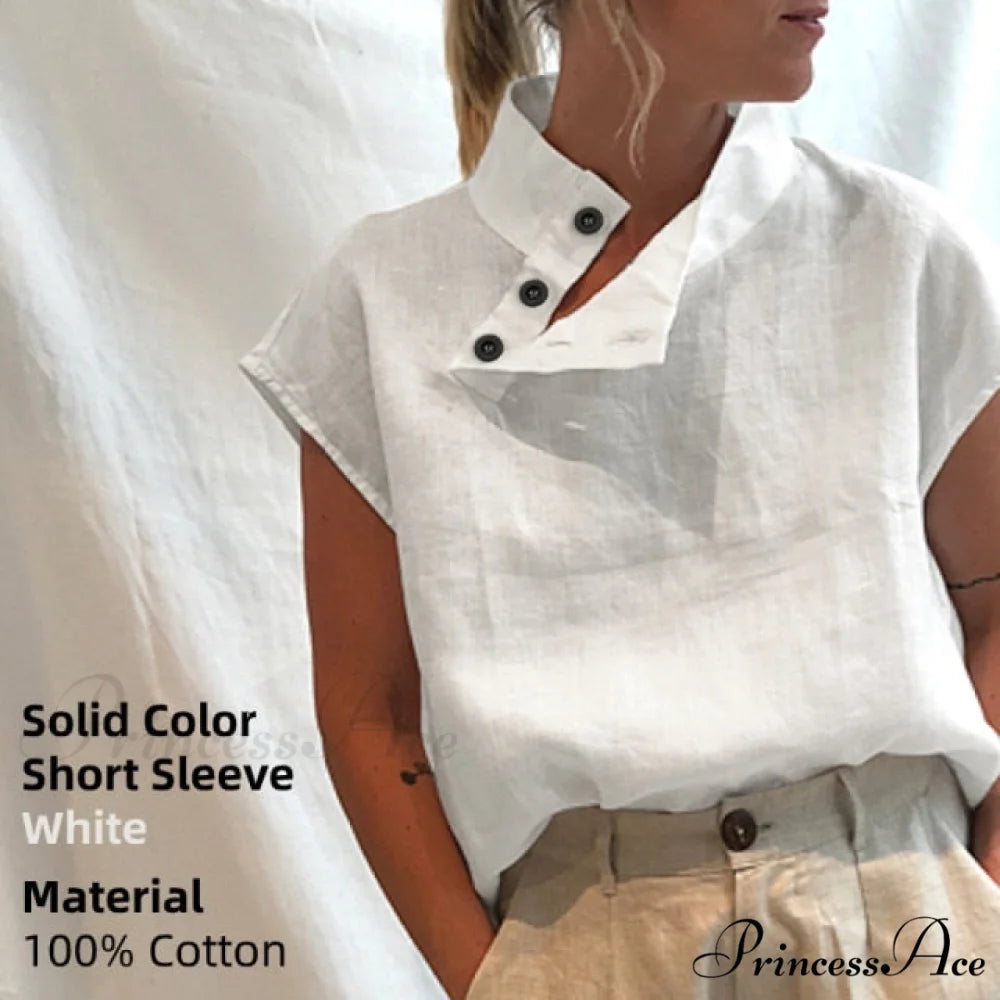 Solid Cotton Size Loose Blouses Stylish Plus Women Blusas Linen Arm Brief Tops Casual Tunic Warm-Season Femme Short