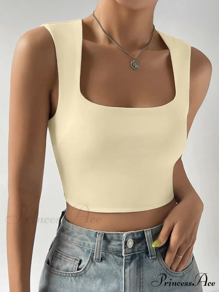 Solid Crop Tank Top Apricot / XS