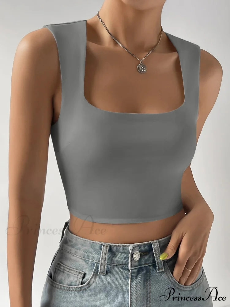 Solid Crop Tank Top Grey / XS
