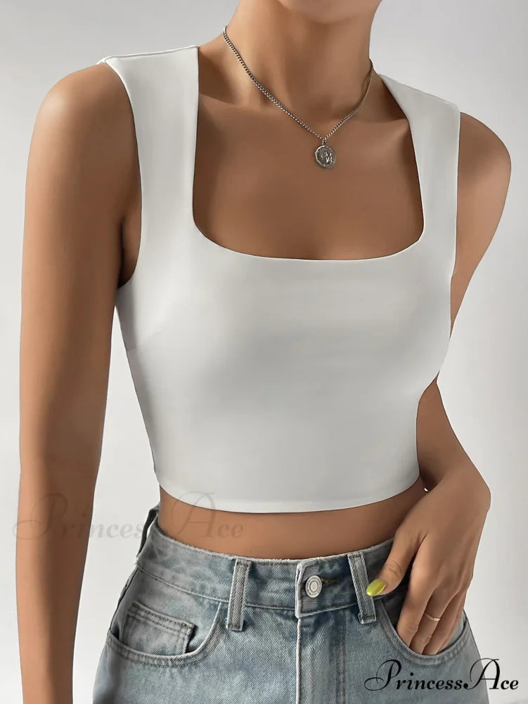 Solid Crop Tank Top White / XS