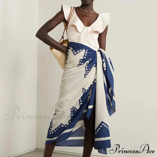 Solid Deep V-Neck Tailored Swimsuit Single Piece Blue / S onepiece-250223