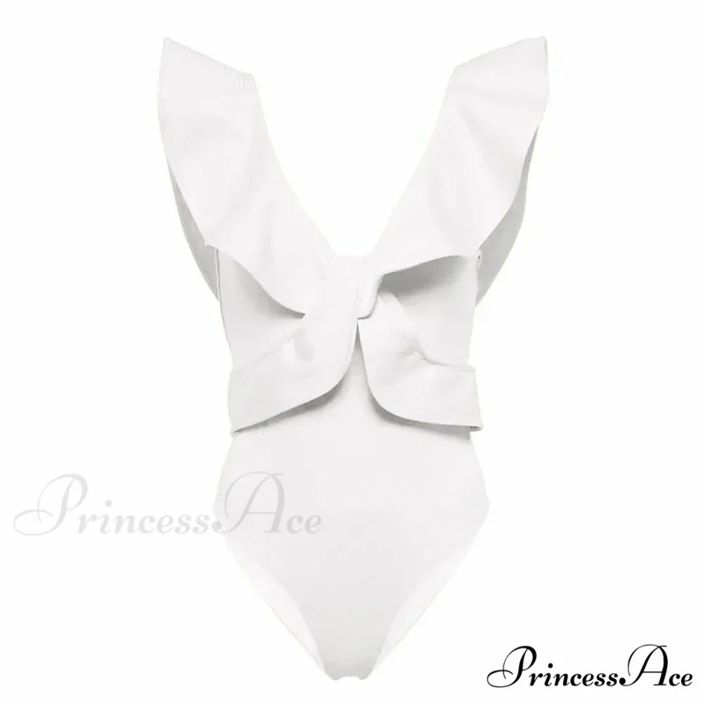 Solid Deep V-Neck Tailored Swimsuit Single Piece onepiece-250223