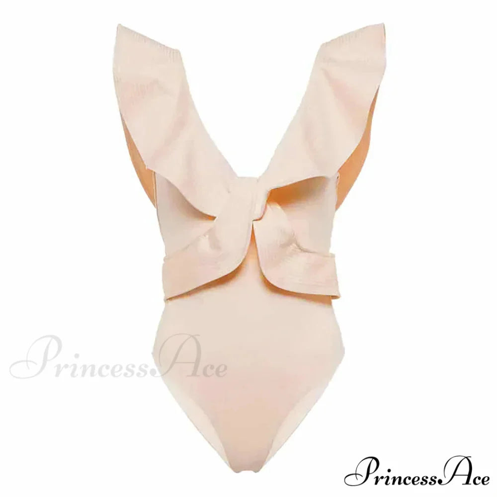 Solid Deep V-Neck Tailored Swimsuit Single Piece Pink / S onepiece-250223