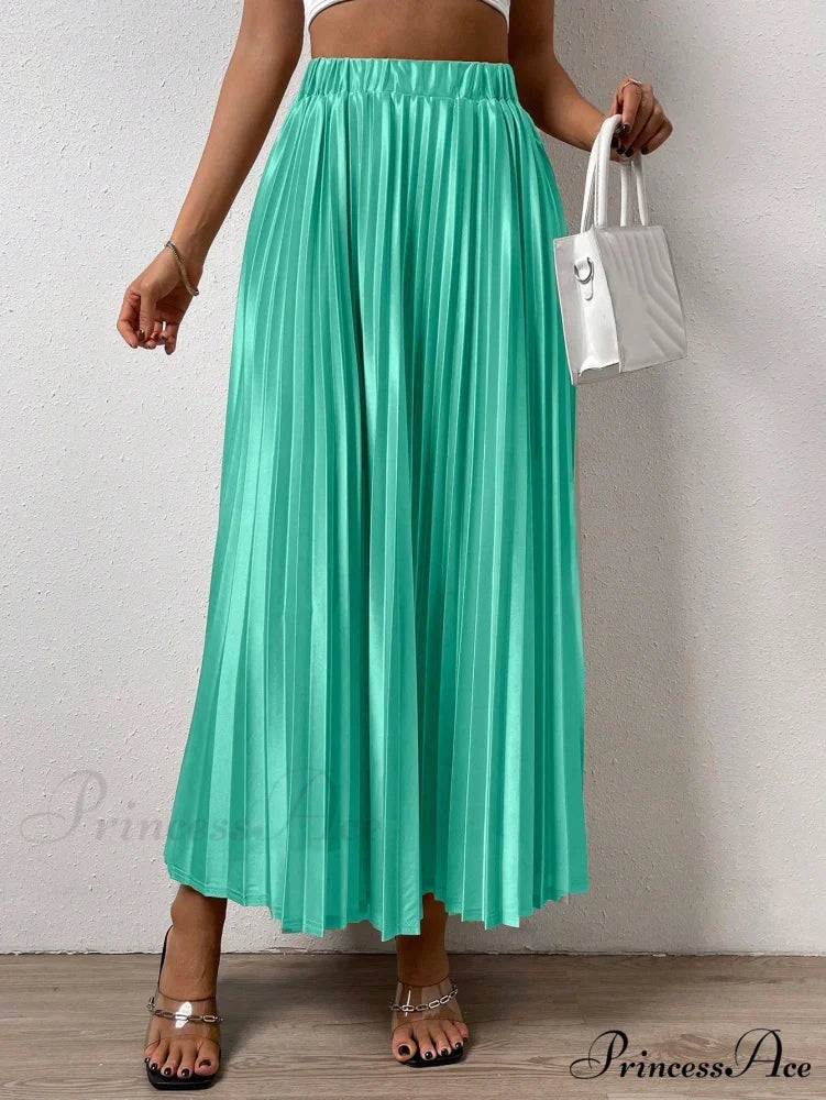 Solid Elastic Waist Pleated Skirt Mint Green / XS