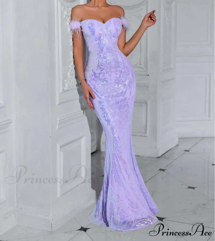 Solid Faux Feather Off-Shoulder Party Dress