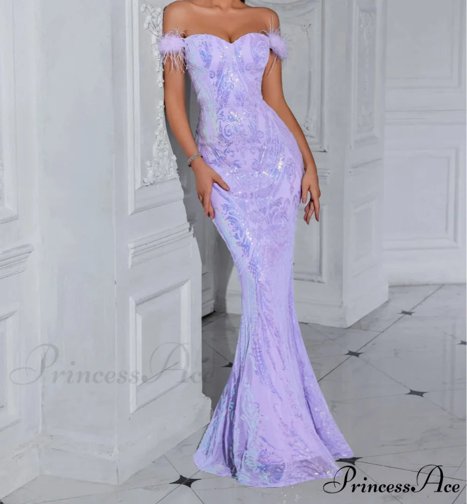 Solid Faux Feather Off-Shoulder Party Dress