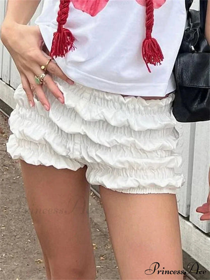 Solid Gathered Stretchy Waist Short white / S short-250223