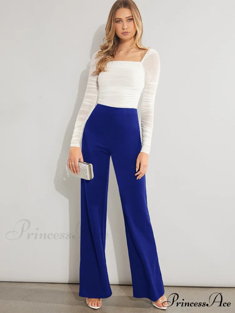 Solid High Waist Wide Leg Pants