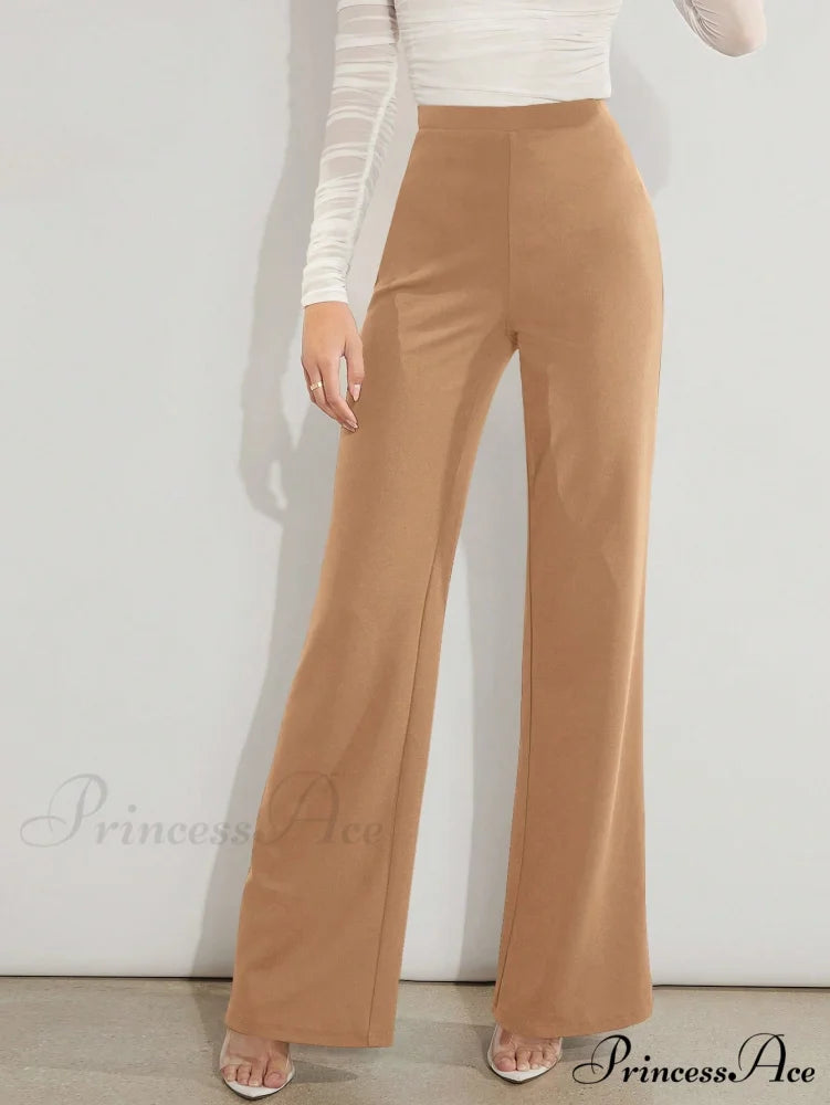 Solid High Waist Wide Leg Pants Camel / XS