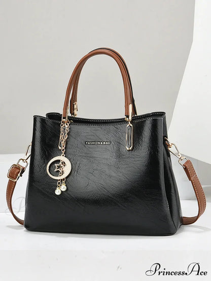 Solid Hue Basic Elderly Women’s Crossbody Purse Black handbag-250126