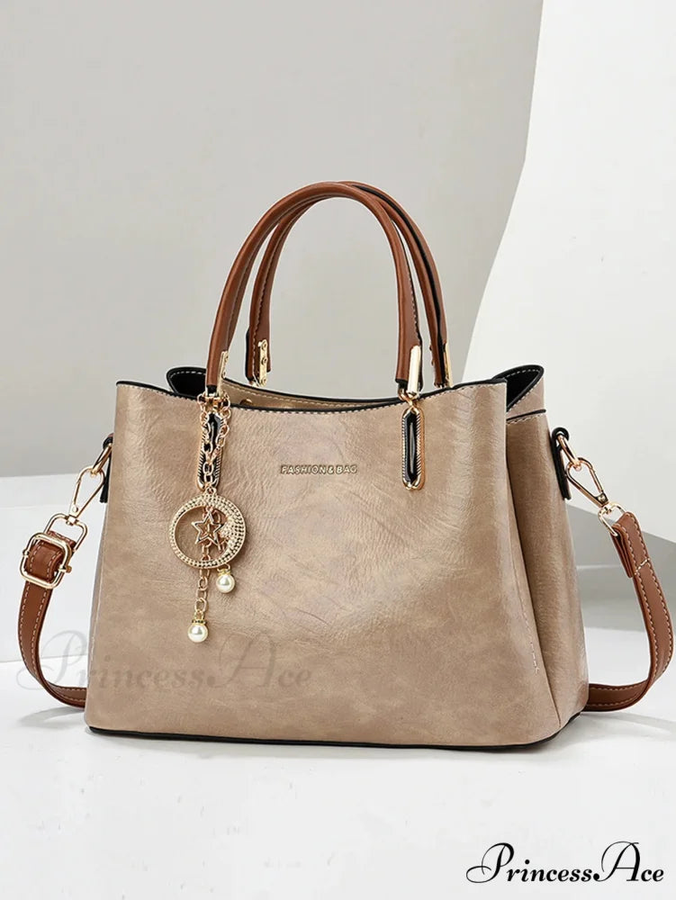 Solid Hue Basic Elderly Women’s Crossbody Purse Khaki handbag-250126