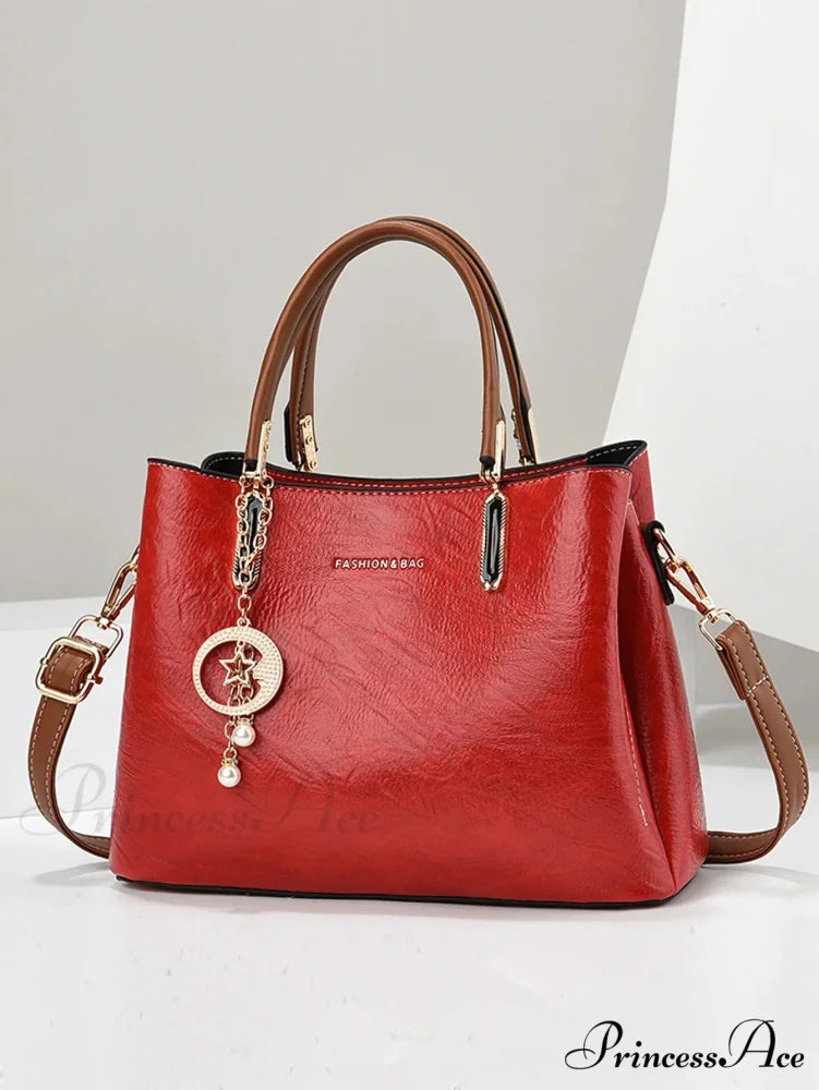 Solid Hue Basic Elderly Women’s Crossbody Purse Red handbag-250126