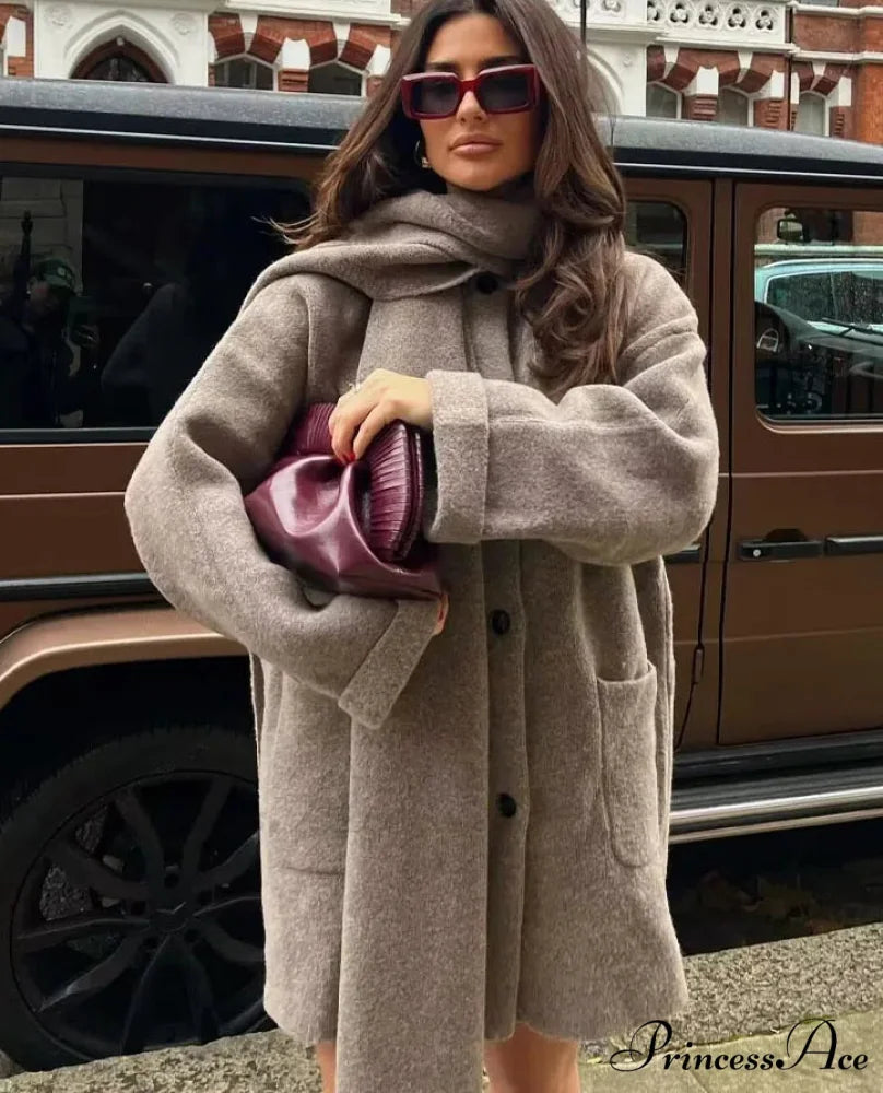 Solid Knitted Single Breasted Coat Khaki / S