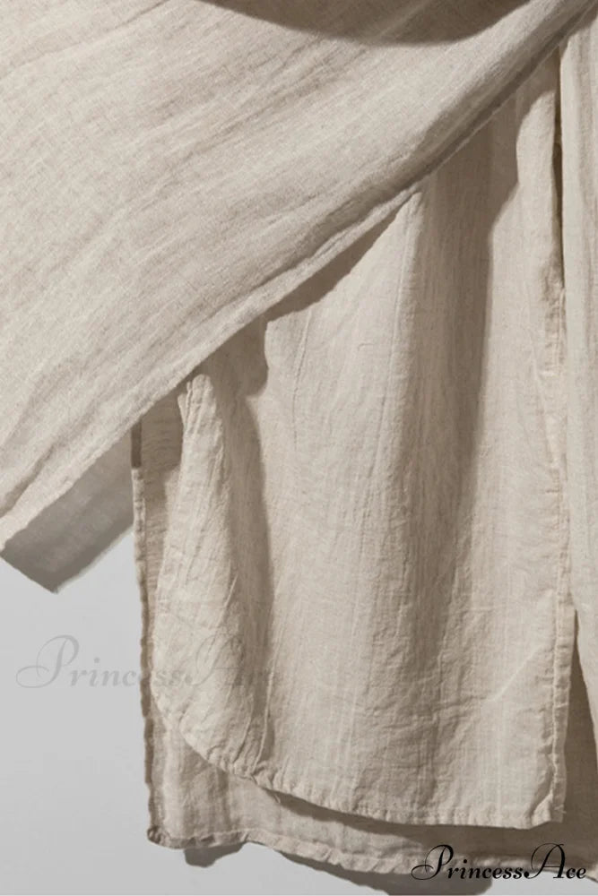 Solid Linen Midi Skirt with Pockets Khaki / L